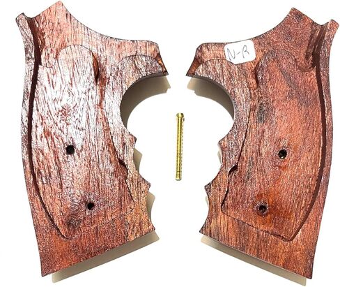 Hardwood Handgun Grips Compatible with Smith and Wesson N Frame Round Butt Revolvers Finger Groove Checkered Design Deluxe Classic Handmade Craft Handcraft in Kuwait