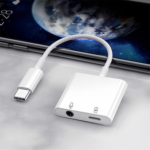 محول USB C إلى 3.5 ملم لمقبس سماعة الرأس والشاحن، من النوع C إلى Aux Jack Dongle مع شحن سريع PD لهواتف iPhone 15/16/17/Pro/Pro Max وiPad وGalaxy S22/S23/S24 وPixel والمزيد in Saudi Arabia