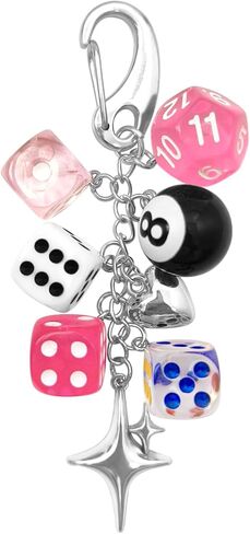 سلسلة مفاتيح Y2K للنساء، 8 كرات نرد مع مشبك حلقة تسلق - حقيبة سلسلة مفاتيح لطيفة على شكل قلب قوطي للمفاتيح وحقائب الجينز in Kuwait