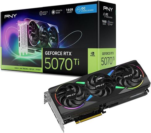 مروحة ثلاثية PNY NVIDIA GeForce RTX™ 5070 Ti OC، بطاقة رسومات (16 جيجابايت GDDR7، 256 بت، سرعة التعزيز: 2572 ميجاهرتز، PCIe® 5.0، HDMI®/DP 2.1، 2.98-Slot، NVIDIA Blackwell Architecture، DLSS 4) in Kuwait