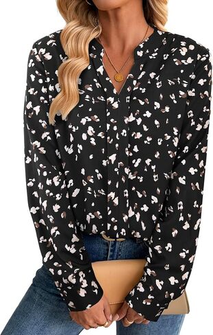 Avanova Women Solid V Neck Tops Long Sleeve Shirts Work Blouses Beige Medium in Saudi Arabia
