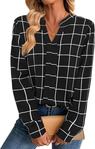Avanova Women Solid V Neck Tops Long Sleeve Shirts Work Blouses Beige Medium in Saudi Arabia