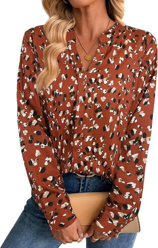 Avanova Women Solid V Neck Tops Long Sleeve Shirts Work Blouses Beige Medium in Saudi Arabia