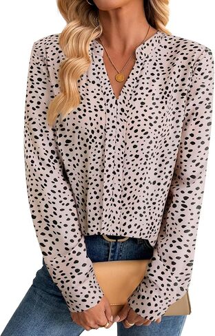 Avanova Women Solid V Neck Tops Long Sleeve Shirts Work Blouses Beige Medium in Saudi Arabia