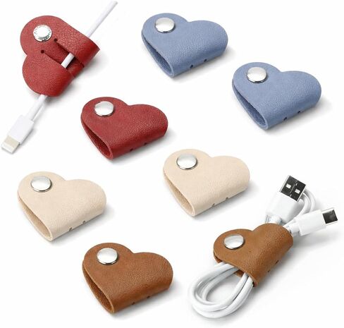 Leather Cable Straps Cord Organizer 8PCS, Heart Shape Snap Cable Cord Wrap for Earphones, Charging Wires, Travel and Desktop Cable Management in Saudi Arabia