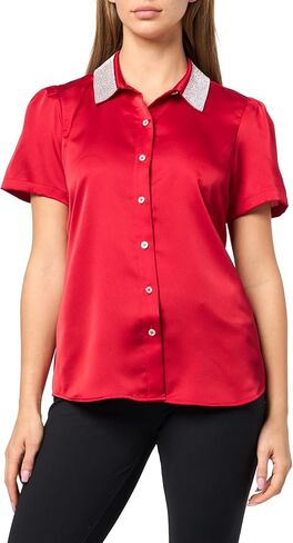 Karl Lagerfeld Womens Short Sleeve Collared Neck Crystal Collar Elevated Button Down in Saudi Arabia