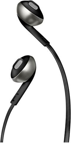 JBL Tune 205 - سماعات أذن سلكية مريحة ومريحة، صوت جهير نقي، كابل مسطح مقاوم للتشابك مع جهاز تحكم عن بعد بزر واحد وميكروفون (أسود) in Kuwait