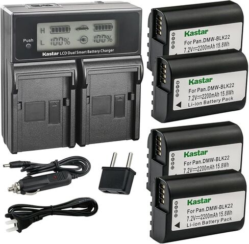 شاحن Kastar DMW-BLK22 AC LCD مزدوج سريع متوافق مع باناسونيك لوميكس DC-S5 لوميكس DC-S5KK، كاميرا باناسونيك لوميكس S5 II بدون مرآة، كاميرا باناسونيك لوميكس S5 IIX بدون مرآة in Kuwait