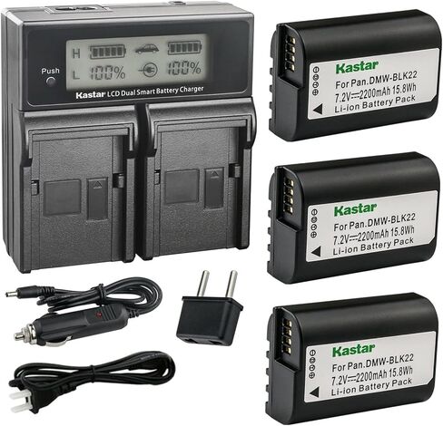 شاحن Kastar DMW-BLK22 AC LCD مزدوج سريع متوافق مع باناسونيك لوميكس DC-S5 لوميكس DC-S5KK، كاميرا باناسونيك لوميكس S5 II بدون مرآة، كاميرا باناسونيك لوميكس S5 IIX بدون مرآة in Kuwait
