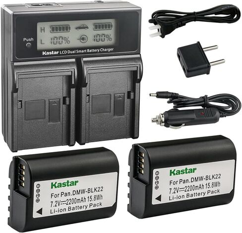 شاحن Kastar DMW-BLK22 AC LCD مزدوج سريع متوافق مع باناسونيك لوميكس DC-S5 لوميكس DC-S5KK، كاميرا باناسونيك لوميكس S5 II بدون مرآة، كاميرا باناسونيك لوميكس S5 IIX بدون مرآة in Kuwait