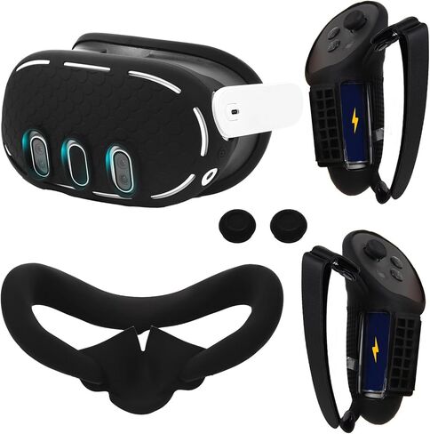 Silicone Cover Set Compatible with Meta/Oculus Quest 3, 7pcs VR Headset Protection Kit with Controller Grips, Facial Interface Cover, Lens Cover, Red (Black) in Saudi Arabia