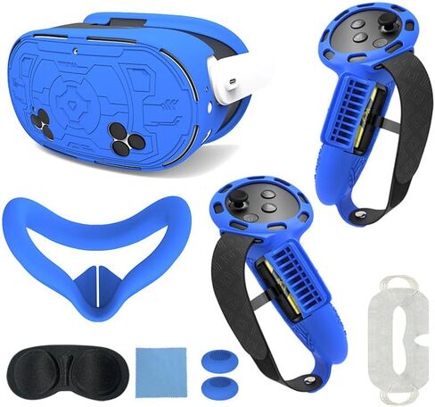 Silicone Cover 7pcs Set Compatible with Meta Quest 3S, VR Headset Shell Cover with Controller Grips, Facial Interface Cover, Lens Protection, TPU Silicone (Black) in Saudi Arabia