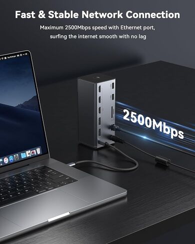 MOKiN Smart LED Docking Station,18-Port USB C Docking Station Triple Display with 3HDMI+2DP,150W Max, Smart Display, Triple 4K 60Hz, 10Gbps USB Ports, Gigabit Ethernet, for macOS and Windows in Saudi Arabia