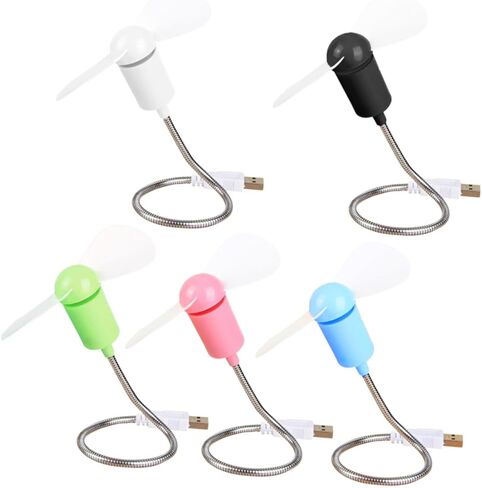 مجموعة مراوح صغيرة هادئة ومرنة من Vaguelly 5 قطع USB، مراوح تبريد محمولة قابلة للتعديل لأجهزة الكمبيوتر المحمول وسطح المكتب، محركات هواء مدمجة للمكتب والسفر تستخدم لونًا عشوائيًا in Saudi Arabia