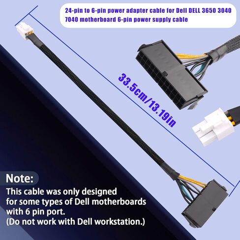 Desktop ATX Power Supply Adapter Cable,24-Pin to 6-Pin Square Connector,30CM Braided 18AWG,Compatible with Inspiron/Optiplex/VOSTRO in Saudi Arabia