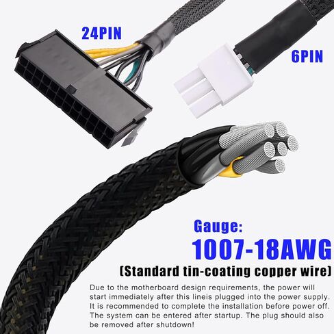 Desktop ATX Power Supply Adapter Cable,24-Pin to 6-Pin Square Connector,30CM Braided 18AWG,Compatible with Inspiron/Optiplex/VOSTRO in Saudi Arabia