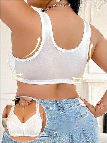 MakeMeChic Women's Plus Size Full Coverage Front Closure Minimizer Bra Wirefree Bras Comfort Non Padded Wide Straps Support in Saudi Arabia