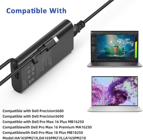 165W Gan USB C Charger Compatible with Dell Precision 5690 5680 3581 3580,Latitude 7640 7340 5540 5440 9440, Inspiron-14 16 Plus 7640 7430 Pro Rugged Laptop DA165PM210,LA165PM210,HA165PM210 in Saudi Arabia