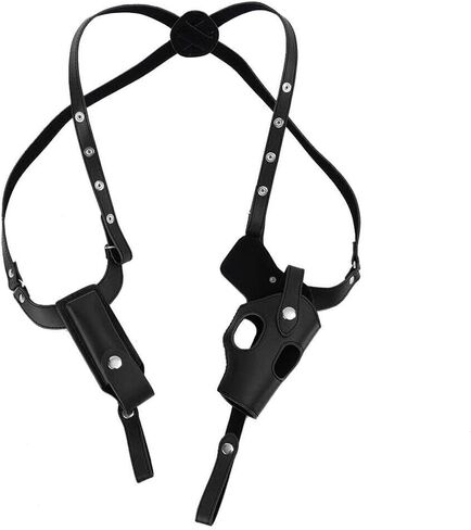 Black Dual Gun Shoulder Holster,Leather Concealed Gun Pouch with Adjustable Strap for Height 67.7 inches-72.8 inches Christmas Festival Gift Cosplay in Saudi Arabia