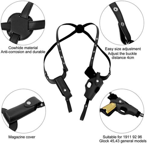 Black Dual Gun Shoulder Holster,Leather Concealed Gun Pouch with Adjustable Strap for Height 67.7 inches-72.8 inches Christmas Festival Gift Cosplay in Saudi Arabia
