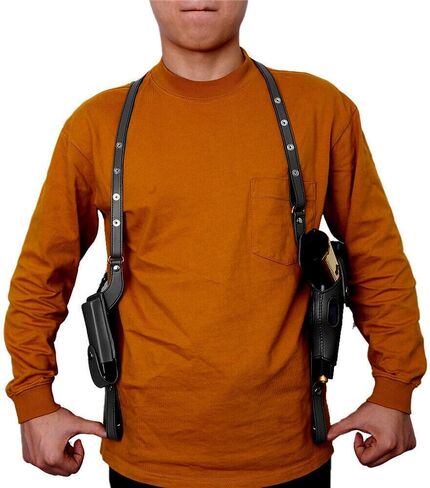 Black Dual Gun Shoulder Holster,Leather Concealed Gun Pouch with Adjustable Strap for Height 67.7 inches-72.8 inches Christmas Festival Gift Cosplay in Saudi Arabia