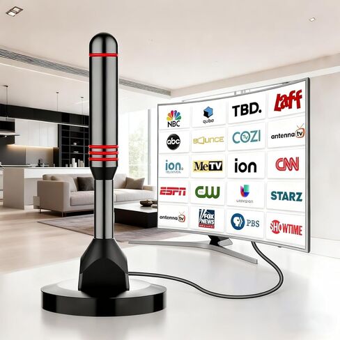 Digital TV Antenna for Smart TV Indoor, HD Antenna with Strong Magnetic Base, 360°&Long Range Reception HDTV Antennas for Local Channels, Easy Installation, Black in Saudi Arabia