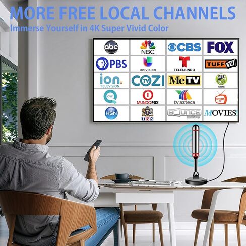 Digital TV Antenna for Smart TV Indoor, HD Antenna with Strong Magnetic Base, 360°&Long Range Reception HDTV Antennas for Local Channels, Easy Installation, Black in Saudi Arabia