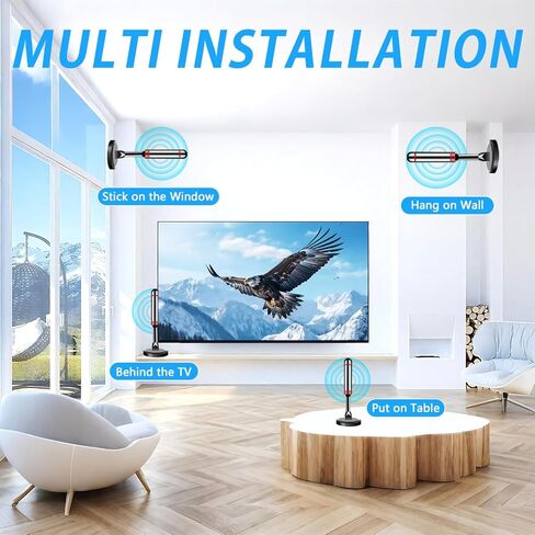 Digital TV Antenna for Smart TV Indoor, HD Antenna with Strong Magnetic Base, 360°&Long Range Reception HDTV Antennas for Local Channels, Easy Installation, Black in Saudi Arabia