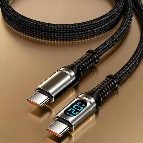 2 Pcs 120W USB-C to USB-C Fast Charging Cable with Digital Display - 6A Type C Cable for MacBook Pro/Air, for Samsung Galaxy S24 Ultra S23-6.5 FT Nylon Braided Cable, Black in Saudi Arabia