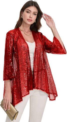 Gidionluck Women's Sequin Open Front Blazer Long Sleeve Cardigan Jacket Shiny plus size in Saudi Arabia
