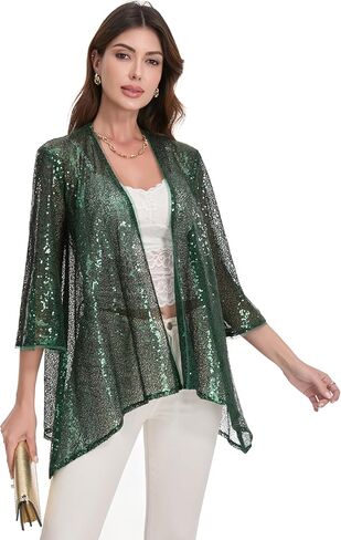 Gidionluck Women's Sequin Open Front Blazer Long Sleeve Cardigan Jacket Shiny plus size in Saudi Arabia