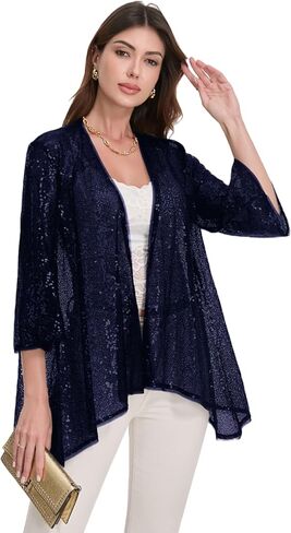 Gidionluck Women's Sequin Open Front Blazer Long Sleeve Cardigan Jacket Shiny plus size in Saudi Arabia