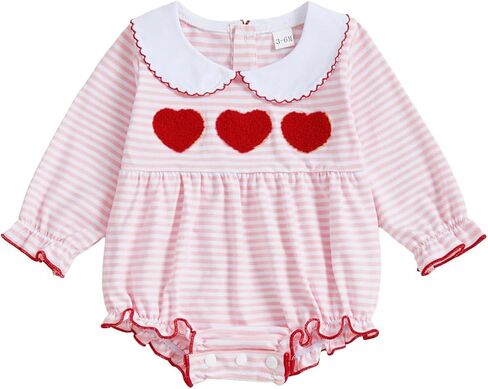 FIOMVA Baby Girl Clothes Valentines Day Outfit Doll Collar Bubble Romper Bow Hearts Onesie My First Valentines Day Bodysuit in Saudi Arabia