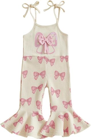 Kuriozud Toddler Baby Girl Clothes Cute Bow Sleeveless Halter Romper Spaghetti Strap Jumpsuit Summer Bell Bottom Outfit in Saudi Arabia