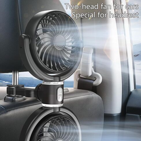 مروحة سيارة خفيفة الوزن برأسين مزدوجين، جهاز تبريد قابل للدوران يعمل بـ 3 سرعات USB لتعزيز الراحة ودوران الهواء، مروحة تبريد السيارة الهادئة in Kuwait