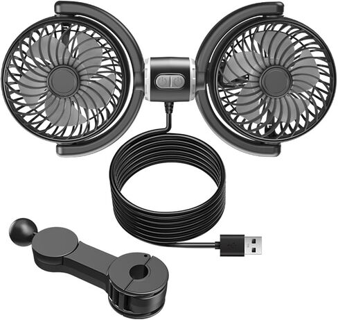 مروحة سيارة خفيفة الوزن برأسين مزدوجين، جهاز تبريد قابل للدوران يعمل بـ 3 سرعات USB لتعزيز الراحة ودوران الهواء، مروحة تبريد السيارة الهادئة in Kuwait