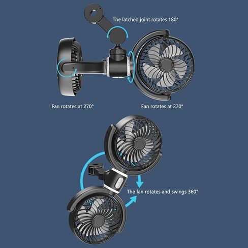 مروحة سيارة خفيفة الوزن برأسين مزدوجين، جهاز تبريد قابل للدوران يعمل بـ 3 سرعات USB لتعزيز الراحة ودوران الهواء، مروحة تبريد السيارة الهادئة in Kuwait