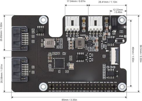 محول Diyeeni PCIe إلى 2 Serial ATA لـ Rasp Pi 5 وPi5 PCIe إلى 2 Onboard Serial ATA 3.0 مع قبعة EEPROM وبطاقة توسيع قياسية، ومؤشرات LED مزدوجة على اللوحة in Kuwait
