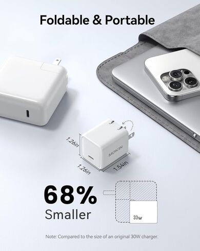 شحن سريع لشاحن iPhone 16/15، PD 3.0 PPS 33W GaN USBC كتلة شاحن قابلة للطي، محول شحن حائط مدمج من النوع C لسلسلة Apple iPhone 16 Pro Max، Galaxy S25/Pixel 9/iPad Pro (أبيض) in Saudi Arabia