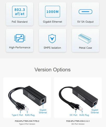 Industrial Gigabit PoE Splitter, for 5V 5A DC Power Output Port, Onboard MPS Control Chip, Safer and More Stable @XYGStudy (POE-SPLITTER-25W-5.5-2.1) in Saudi Arabia