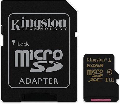 كينجستون ديجيتال 64 جيجابايت Microsdhc فئة U3 UHS-I 90R/45W + محول SD (SDCG/64 جيجابايت) in Kuwait