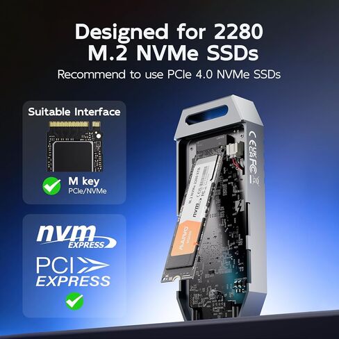 حاوية MAIWO 80 جيجابت في الثانية M.2 NVMe SSD مع مروحة تبريد، حاوية NVMe 80 جيجابت في الثانية خالية من الأدوات لمفتاح 2280 M، متوافقة مع Thunderbolt 4/3/USB4/USB C، شريحة سبائك الألومنيوم JHL9480 in Kuwait