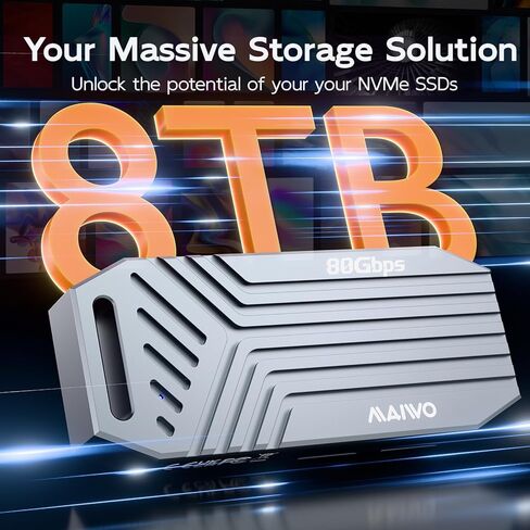 حاوية MAIWO 80 جيجابت في الثانية M.2 NVMe SSD مع مروحة تبريد، حاوية NVMe 80 جيجابت في الثانية خالية من الأدوات لمفتاح 2280 M، متوافقة مع Thunderbolt 4/3/USB4/USB C، شريحة سبائك الألومنيوم JHL9480 in Kuwait
