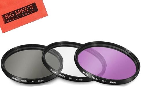 مجموعة فلتر مكونة من 3 قطع متعددة الطبقات مقاس 67 مم (UV-CPL-FLD) لكاميرات Canon وNikon وSony وFujiFilm وOlympus وPentax وSigma وTamron الرقمية وعدسات SLR وكاميرات الفيديو + قطعة قماش للتنظيف من الألياف الدقيقة in Saudi Arabia