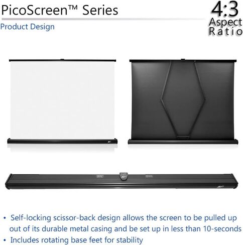 Elite Screens PicoScreen Series, Light-Weight Pull Up Manual Projector Screen, 45-inch 16:9, Portable Table-Top Pull-Up Home Theater Movie Office Classroom Fiberglass Projection Screen, PC45W, Black in Saudi Arabia