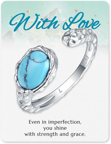 خواتم فيروزية مفتوحة من الفضة الإسترلينية عيار 925 للنساء - أحجار كريمة مربعة ومستديرة قابلة للتعديل على الطراز الجنوبي الغربي هدية للأم أو الابنة أو الصديق in Kuwait