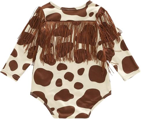 Baby Girl Western Outfit Newbron Coming Home Outfit Fall Clothes Long Sleeve Tassel Bodysuit Cow Print Fringe Romper in Saudi Arabia