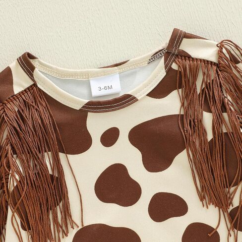 Baby Girl Western Outfit Newbron Coming Home Outfit Fall Clothes Long Sleeve Tassel Bodysuit Cow Print Fringe Romper in Saudi Arabia