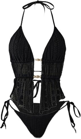 Women's 2 Piece Y2k Striped Bikini Set String Triangle Thong Bikini Halter High Cut Bathing Suit Cheeky Swimsuit in Saudi Arabia