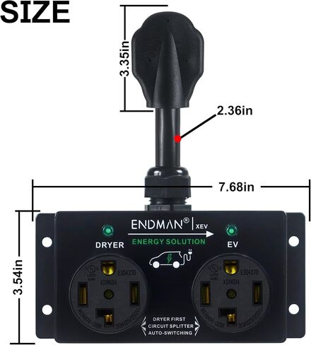 Automatic Power Switch for Dryer and EV Charger (NEMA 14-30P Only) - Intelligent Splitter Sharing 240V Outlet - Level 2 Home Charging Station for Renters - Compatible with Tesla & All EVs in Saudi Arabia
